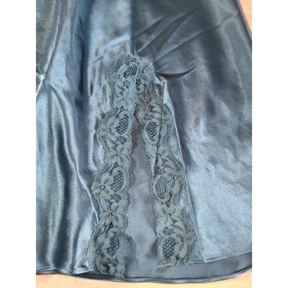 Intimate Moods Teal Satin Nightgown Size S Lace Trim Slip Dress with Hanger - Picture 3 of 6